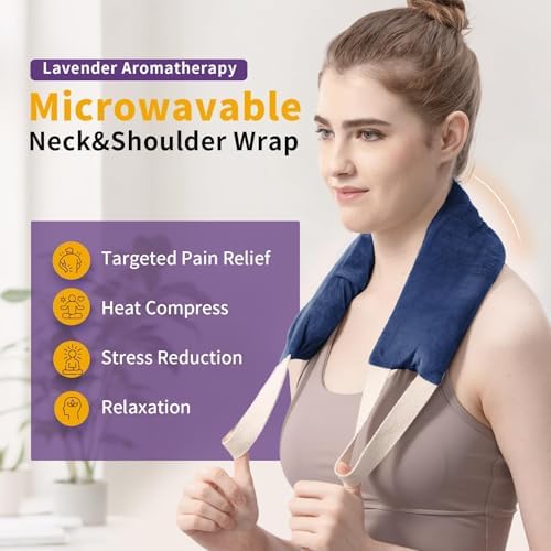 Neck Heating Pad Microwavable with Machine Washable Cover Weighted Microwave Heating Pad Neck Wrap for Shoulder Back Pain Relief, Warm Rice Bag Pack for Cramps Hot Cold Therapy 1.5lbs Lavender Scented