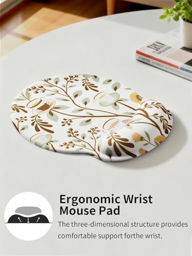 Seorsok Coffee Patterns Mouse Pad with Gel Wrist Support Mouse Pad,Ergonomic Aesthetic,Comfortable Mousepad for Office Game Work Computer,Pain Relief Mousepad with Non-Slip Silicone Base,White