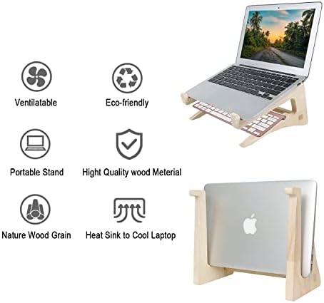 UI U & I Laptop Stand, Wooden Laptop Stand, Detachable Wooden Notebook Holder Mount Stand for Desk, 11-14inch Compatible with Apple MacBook Air Mac Pro, HP, DELL, Acer, Toshiba, Surface, Lenovo etc