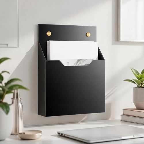 Feifeiya 1 Pcs Black Acrylic File Holder Wall Mount, 12.6"x9.5"x2.4"