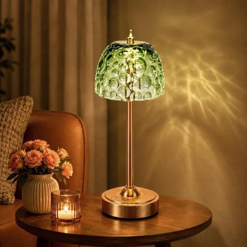 Nusogon Cordless Glass Table Lamp, 5200mAh Small Rechargeable Touch Lamp
