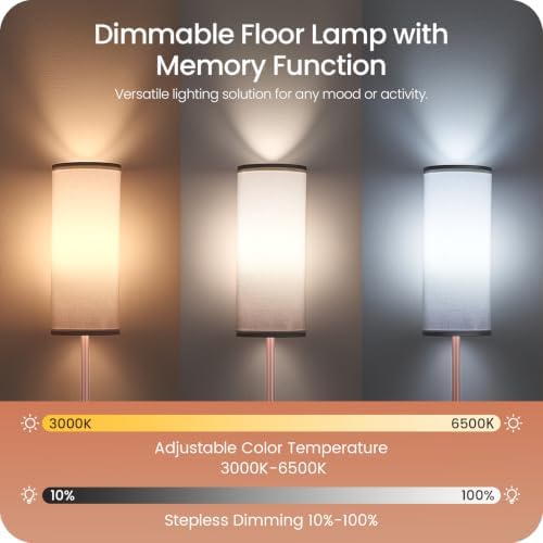 Slim Floor Lamp for Living Room with Magnetic Remote and Foot Switch, Dimmable Mood Lamp for Bedroom Nursery, 3 Color Temperatures, 1-Hour Timer, 900LM LED Bulb & Batteries Included, Pink PCW06LD05W1