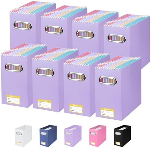 BALEINE 8PK File Organizer Box, Cardboard File Folder Organizer with Handle