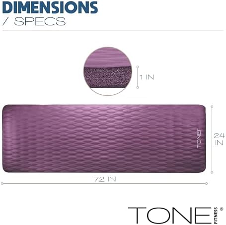Tone Fitness 1" Extra Thick Yoga Mat, Exercise & Pilates Mat with Strap