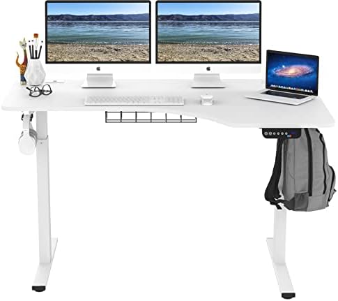 SHW 55-Inch Large Electric Height Adjustable L-Shaped Standing Desk, White