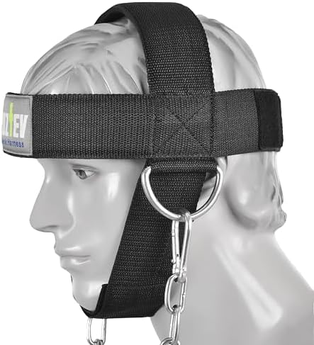 Neck Harness with Heavy-Duty Chain - Adjustable Head and Chin Straps for Neck Strength and Pain Relief