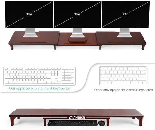 Nnewvante Dual Monitor Riser, 60 inch Bamboo Monitor Stand for Desk, Walnut