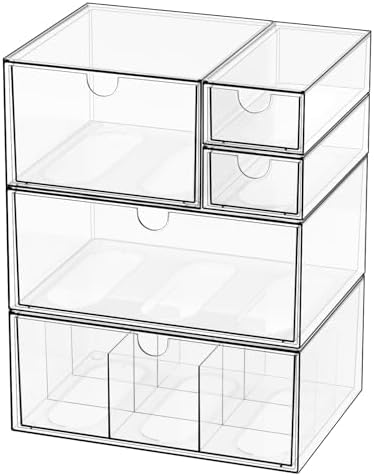 Clear 5-Drawer Stackable Desk Organizer Storage Set