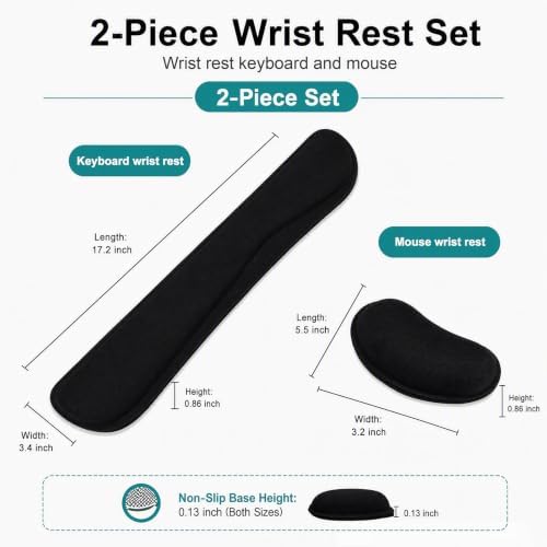 Keyboard Wrist Rest and Mouse Wrist Rest Set - Ergonomic Memory Foam Wrist Cushion - for Wrist Support on Computer, Laptop, Office, Playing Games, Typing Relieves Wrist Pain Black