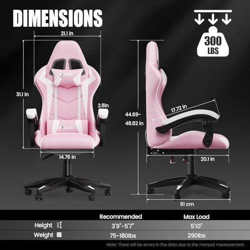 Bigzzia Gaming Chair with Lumbar Support, Ergonomic Gamer Chair Pink