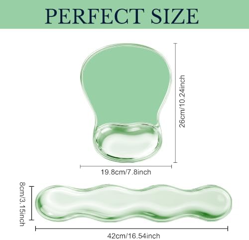 Keyboard Wrist Rest & Ergonomic Mouse Pad with Wrist Rest Set, Cute Transparent Gel Wrist Rest for Keyboard and Mouse, Soft Support for Pain Relief, Office, Gaming Desk Accessories（Green）