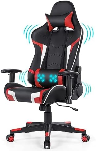 DORTALA Ergonomic Gaming Chair, High-Back Racing Chair w/Massage Lumbar Support, Extra Power Bank Pocket, 360° Swivel, Adjustable Backrest & Armrest, for Office, Game Room (Red)
