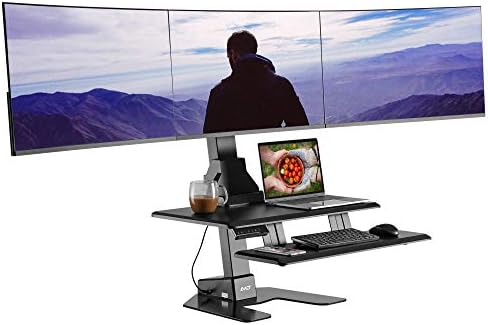 AVLT Electric Standing Desk Converter for Triple 32" Monitors Motorized