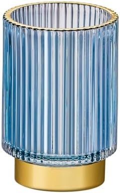 Makeup Brush Holder Organizer,Toothbrush Holders,Desk Pen Pencil Holder,Multifunctional Vintage Glass Brush Cup（L/Blue/A3-8-US）