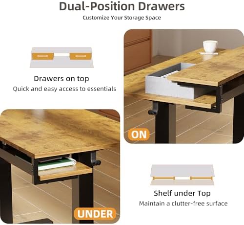 Claiks 55''*24'' Electric Standing Desk with Drawers, Rustic Brown