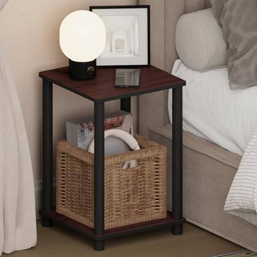 Furinno Turn-N-Tube Toolless 2-Tier Open Shelf Night Stand, Dark Cherry