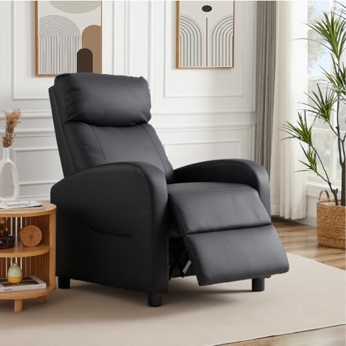 Sweetcrispy Recliner Chair PU Leather Recliner Sofa No Massage, Home Theater Seating with Lumbar Support, Adjustable Push Back Overstuffed High-Density Sponge Reclining for Living Room, Black