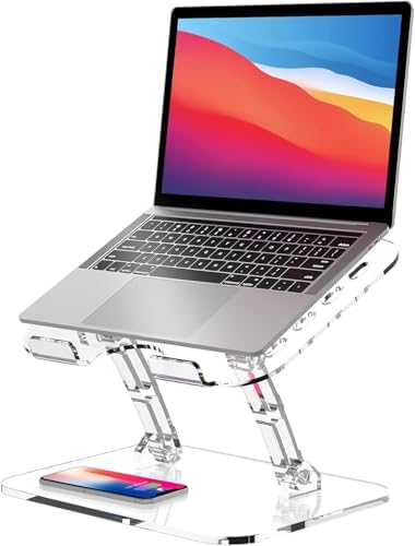 Lpoake Acrylic Laptop Stand for Desk, Adjustable Ergonomic Laptop Riser, Portable Foldable Computer Stand, Compatible with 10 to 15.6 Inches Notebook and MacBook, Clear