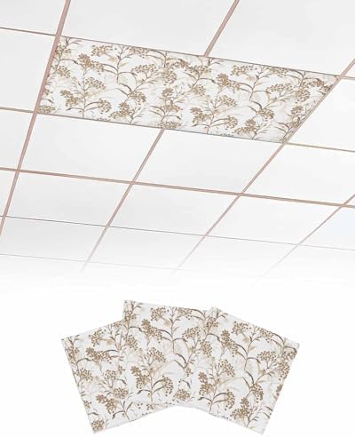 Brown Flower Magnetic Fluorescent Light Covers for Ceiling Lights 2 x 4 Feet,Spring Summer Retro Garden Herb Pastel Plant Office Classroom Kitchen Drop Ceiling Light Covers Lighting Filter 3 Packs