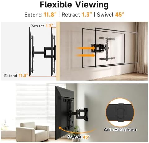 XINLEI 1.3" Ultra Slim Full Motion TV Wall Mount for 43"-90" Flat/Curved TV