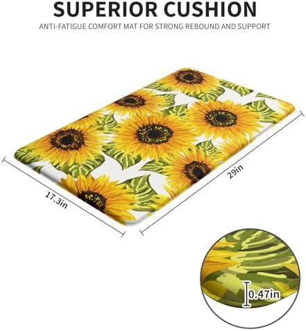 Sunflower Kitchen Decor Kitchen Mat, Cushioned Anti Fatigue Non-Slip