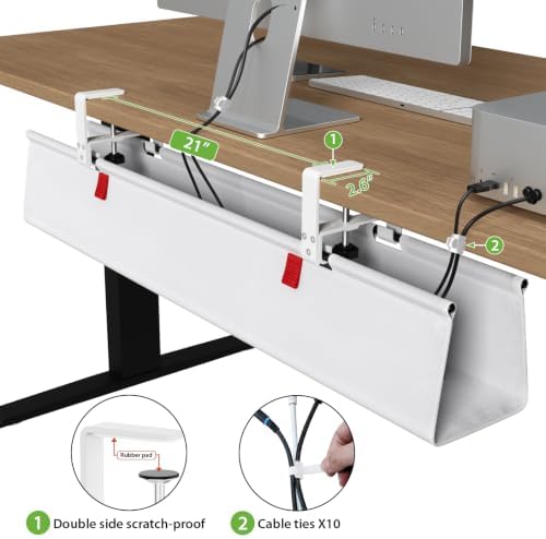 KEEGH Large No Drill Under Desk Cable Management Tray 36 in, White