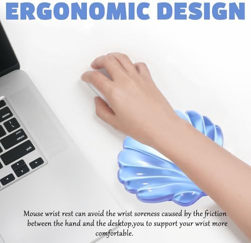 Gel Wrist Rest for Keyboard and Mouse Transparent Blue Shell Keyboard Wrist Rest Set Ergonomic Cute Clear Cool Ocean Beach Mouse Wrist Pad Silicone Non-Slip Support for Computer Gaming Home Office