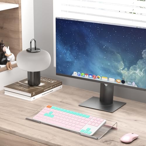 BEEGO Ergonomic Computer Keyboard Stand - Clear Acrylic Keyboard Riser Tilted Keyboard Holder Keyboard Tray with Lightpink Non-Slip Strip for Easy Typing at Home School Office Desk Accessories