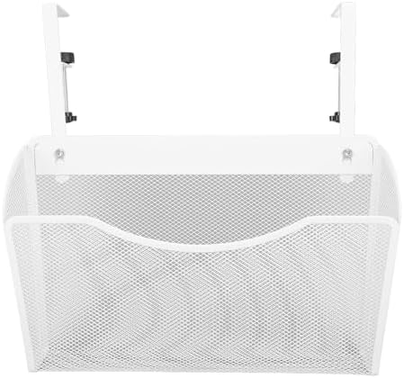 Office Under Desk Organizer Desk Side Storage Hanging Organizer Under Drawer Clamp On Mesh Metal with Adjustable Compartments for Home Office School Dormitory (White)