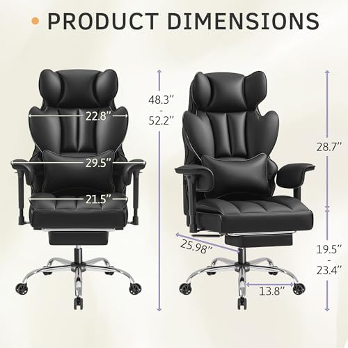 Furmax Big and Tall Office Chair, High Back Gaming Chair with Footrest for Heavy People, 400LBS Ergonomic Comfy Office Chair with Adjustable Armrests for Home Office (Black)