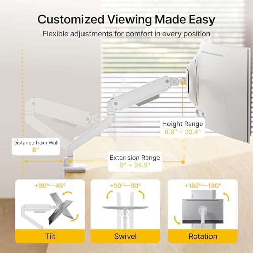 monTEK Single Monitor Arm for Max 45 Inch Ultrawide Screens, Holds 35 Lbs