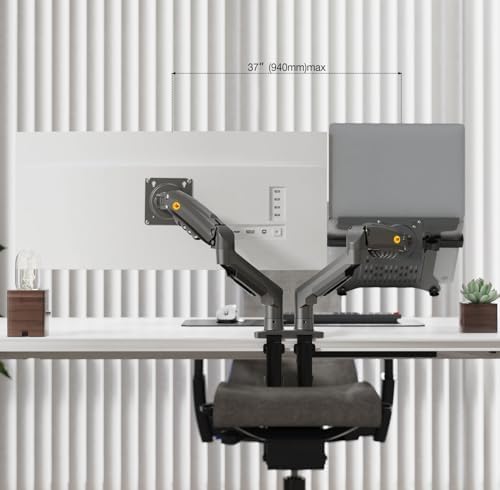 NB ERGONOMIC Laptop Mount with Adjustable Tray for 10-17”Notebook, Full Motion Arm with VESA Plate for 17-30”Monitor,Clamp-on Grommet Mounting F160-FP