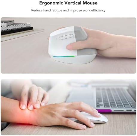 KYSONA Wireless Ergonomic Mouse, Vertical Mouse, Bluetooth Ergo Mouse, Quiet Click, 5 Level Adjustable DPI(800/1200/2400/2400/4000), Rechargeable 2.4G Mice Computer, PC, Mac, Laptop, White