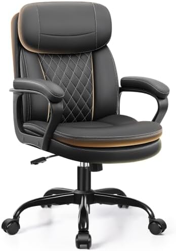 Leather Office Chair, Computer Desk Chair with Dual Back Support