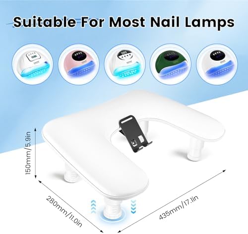 JODSONE U-Shaped White Manicure Arm Rest for Nails Tech with Rotating 360°Built-In Phone Holder and Adjustable Nail Arm Rest Detachable Manicure Hand Rest for Salon Design