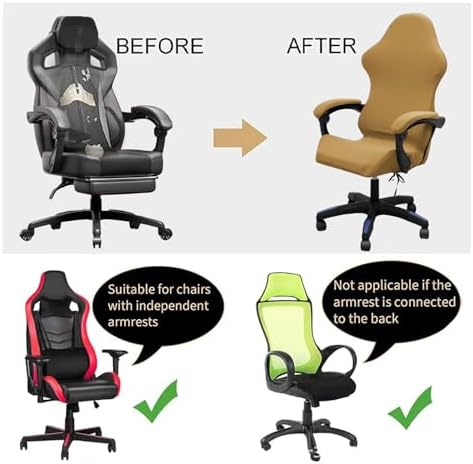 Gaming Chair Cover Set with Armrest Covers, Stretch Ruffled Slipcover for Racing Office Computer Reclining Chairs (Camel)