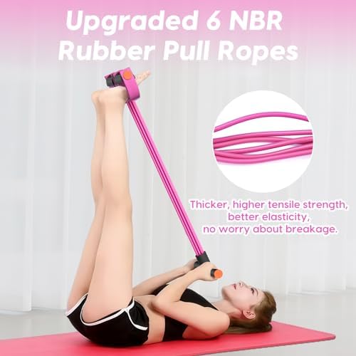 Pedal Resistance Band with Handles, 6-Tubes Natural Rubber Exercise Band