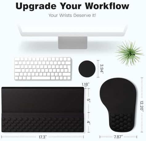 Ospelelf Ergonomic Mouse Pad and Keyboard Stand Wrist Rest Set, Memory Foam Comfort, Pain Relief for Typing, Office Desk Accessories, Black