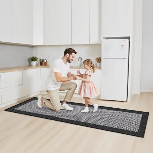 StepRite Kitchen Rugs, Kitchen Mats for Floor, 96"x20" Non-Slip Machine-Washable Kitchen Throw Rug, Absorbent Runner Rugs Office, Sink Standing Desk Mat, Decor Carpet, Black