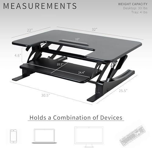 VIVO Black 32 inch Standing Desk Converter, DESK-V000VS