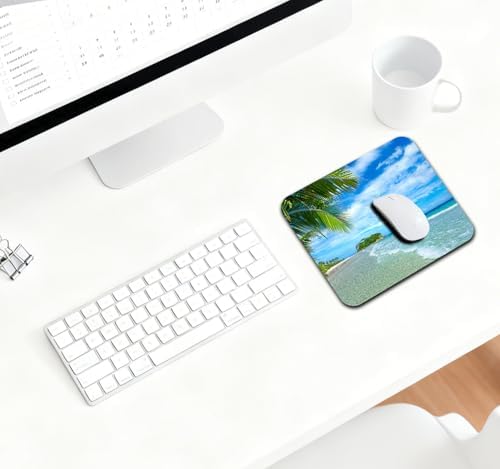 9.5x7.9 Inch Office/Gaming Mouse Pad, Tropical Beach Paradise Turquoise Ocean Coastline Palm Tree Island, Cute Anti-Slip Mat for Desk Decor