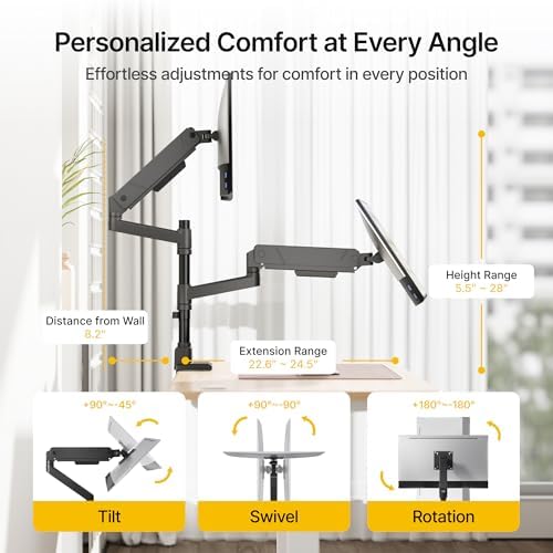 monTEK Dual Monitor Mount Tall Monitor arms for 17 to 35 Inch Screen