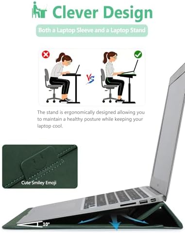 HYZUO 13.3-14 Inch Laptop Case Sleeve with Stand Feature, Midnight Green