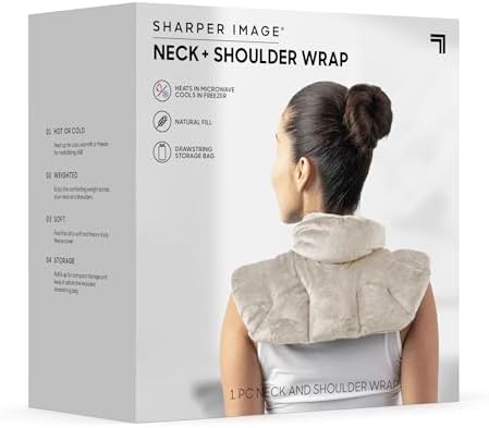 Sharper Image Unscented Heated Neck & Shoulder Wrap - Microwavable Warm & Cooling Plush Pad, Weighted for Pain, Tension & Stress Relief Therapy, Gift for Women & Men