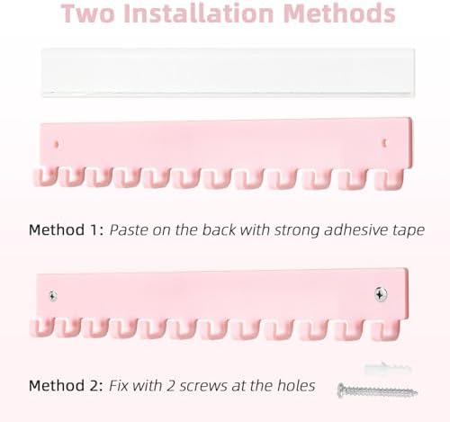 Acrylic Necklace Holder 4 Pack Wall Mounted Necklace Organizer Hanging Jewelry Organizer with 12 Hooks for Necklaces, Bracelets, Rings and Bangles Display Pink