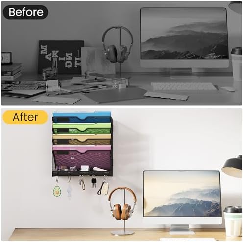 Hanging Wall File Organizer 5-Tier Wall Mount Mail Organizer