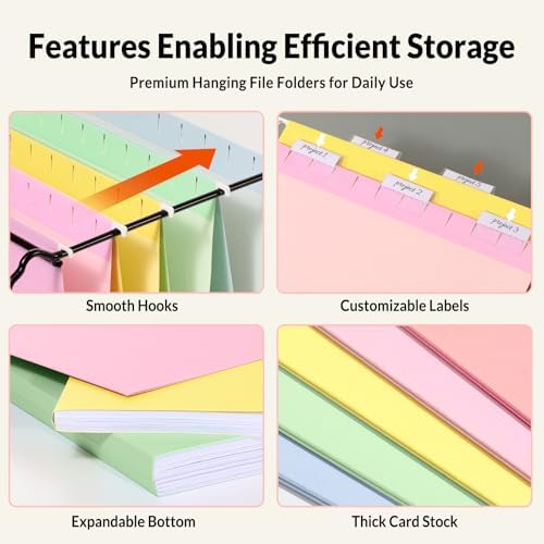 SUNEE 25 Pack Hanging File Folders, Bright Folders, Hanging File Folders Letter Size with 1/5-cut Tabs, Stay Organized for Your Home and Office Bulk File and Documents