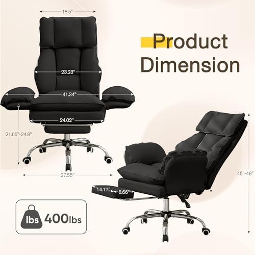 JOMEED Cloud Cross Legged Office Chair with Footrest and Flip Armrest,Black