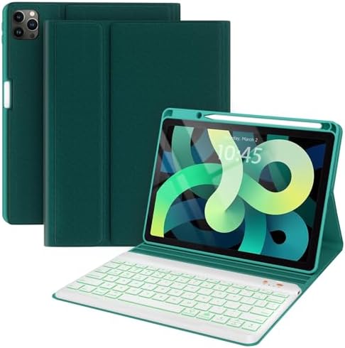 Keyboard case for ipad Air 11 inch(M2 2024)/10.9 Inch Air 5th 4th Generation & iPad Pro 11 inch (1st/2nd/3rd/4th Gen)-Backlit Detachable Keyboard, Folio Cover with Upper Easily Pencil Holder-(Teal)