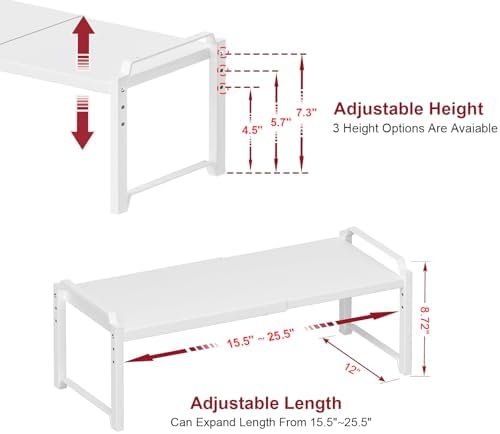 X-cosrack 12" Wide 100LBS Loading-Bearing Heavy Duty Kitchen Storage Shelf, Expandable Cabinet Shelf Organizer, Stackable Adjustable Storage Shelves for Kitchen Cabinet Cupboard Pantry Counter